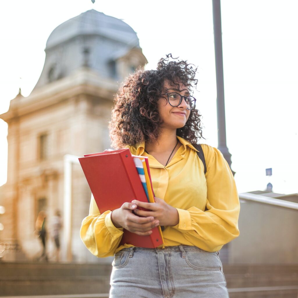 female student learning english language skills